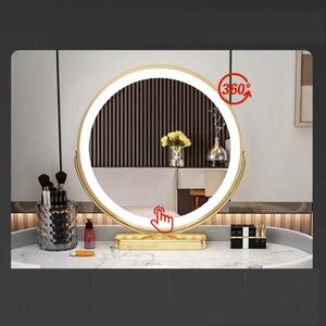Set Anais, Masă de toaletă pentru machiaj cu oglindă iluminată LED, control touch, 4 sertare, scaun, Alb/Gri
