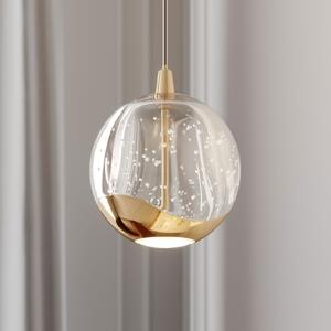 Lucande Lampă suspendată LED Hayley, Ø 9 cm, aurie, sticlă