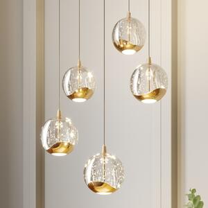 Lucande Lampă suspendată LED Hayley, Ø 30 cm, 5 becuri, aur, sticlă
