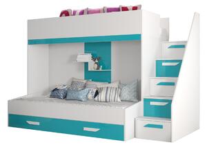 Pat pentru copii combinat 90 cm Puro 16 (alb mat + alb lucios + Turcoaz lucios). Promo -22%. 1087103
