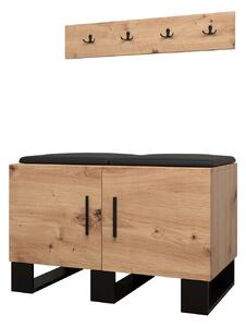 Set mobilier pentru hol Amanda 21 (Stejar artisan + piele ecologică Negru). 1086045