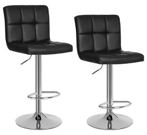Scaune de bar set de 2, inaltime reglabila, piele sintetica, negru
