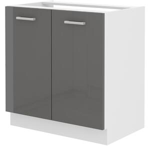 Dulap inferior de bucătărie sub chiuvetă Saria 80 ZL 2F BB (Luciu gri + Alb). 1033002