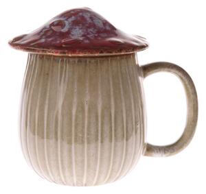 Cană din ceramică cu capac Mushroom, 550 ml, roșu