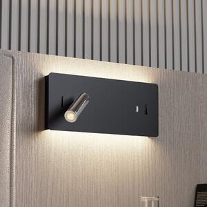 Lucande Aplică de perete cu LED Kimo, 32 cm, negru, aluminiu, USB, Negru, Camera de zi / sufragerie, Metal, Modern