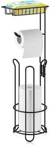 Suport hartie igienica, Quasar & Co.®, cu raft depozitare si raft servetele umede, patrat, 16 x 16 x 60 cm, metal, negru