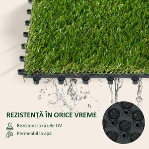 Outsunny Dale pentru Gradina cu Iarba Sintetica 30x30cm 10 Bucati, Gazon Artificial Realist, Verde