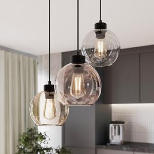 Lampă suspendată Cubus, Ø 50 cm, 3 becuri, transparent/maro, sticlă