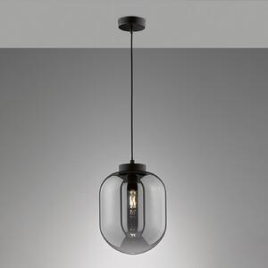 FISCHER & HONSEL Lampă suspendată Regi, 1 bec, Ø 24 cm, reglabil, Negru, Camera de zi / sufragerie, Sticlă