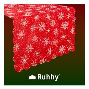 Napron decorativ pentru Craciun, rosie cu fulgi de zapada albi, 150 x 35 cm