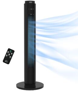 HOMCOM Ventilator de Turn cu Telecomandă, 3 Viteze, Mod Repaus, Temporizator 12 ore, Negru | Aosom Romania