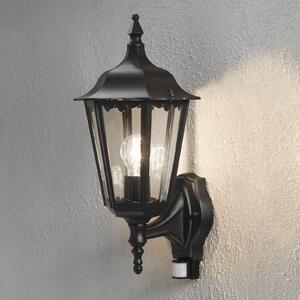 Konstsmide Aplică de exterior Firenze cu senzor, stând, negru, Negru, Sticlă, Casă de țară / Rustic, Felinar