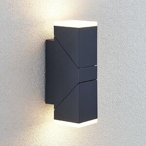Lindby Aplică de perete Sally, 22 cm, antracit, IP54, Negru, Aluminiu, Modern, Priză de perete sus / jos