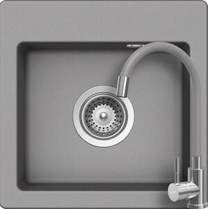 Set chiuveta bucatarie Schock Virtus N-100XS 381 x 381 mm Croma si baterie bucatarie Schock Flora inox periat cu pipa flexibila, gri