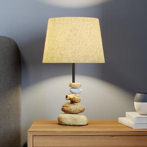 ONLI Lampă de masă Vera, abajur din țesătură și decor piatră, 38 cm, Gri, Camera de zi / sufragerie, Țesătură / Textil