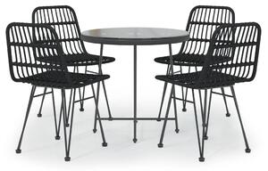 Set mobilier de grădină, 5 piese, negru, poliratan