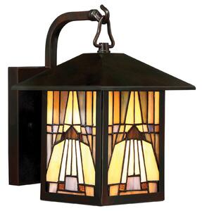 QUOIZEL Aplică exterior Inglenook, colorată, h=27,8 cm, reglabil, Bronz / Alamă Veche, Metal, Tiffany, Felinar