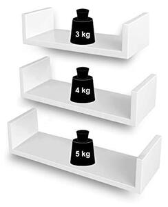 Set 3 Etajere Suspendate Model Miriam, Alb, 40x10x9 cm