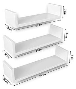 Set 3 Etajere Suspendate Model Miriam, Alb, 40x10x9 cm