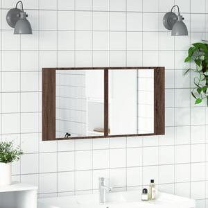 Dulap de baie cu oglindă și LED stejar maro, 90x12x45 cm, acril