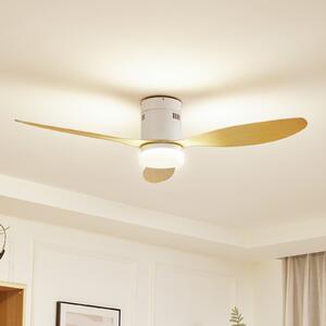 Ventilator de tavan Lucande LED Kayu, alb, DC, silențios, 132 cm