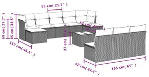 Set canapele de grădină cu perne, 11 piese, gri, poliratan