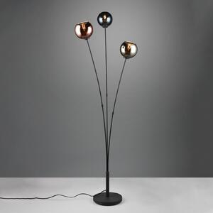 Reality Leuchten Sheldon lampadar 3 abajururi sferice din sticlă, Negru, Camera de zi / sufragerie, Metal