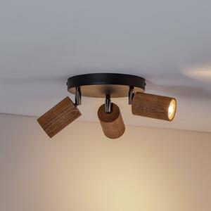 Luminex Plafonieră Nise, 3 lumini, rotundă, oțel negru, lemn, reglabil, Lemn, Camera de zi / sufragerie, Lemn, Modern