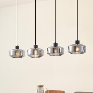 Lindby Lampă suspendată Hildur, 4 becuri, 115 cm, gri fumuriu, sticlă, reglabil, Gri, Camera de zi / sufragerie, Sticlă