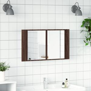 Dulap de baie cu oglindă și LED stejar maro, 80x12x45 cm, acril