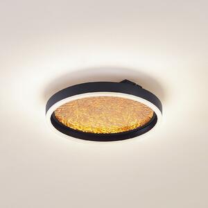 Lucande plafonieră LED Menulis, negru / auriu, PC, Ø 30 cm