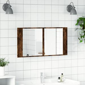 Dulap de baie cu oglindă și LED, stejar fumuriu, 90x12x45 acril