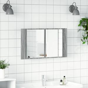 Dulap de baie cu oglindă și LED, gri sonoma, 80x12x45 cm, acril