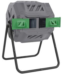 Outsunny Compostor Rotativ cu 2 Secțiuni și 8 Prize de Aerisire din Oțel și PP, 160L, 71x65x96 cm, Gri | Aosom Romania