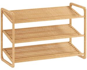 HOMCOM Etajeră pentru pantofi cu 3 rafturi pentru 12 perechi de pantofi din bambus 76x33x50.8 cm | Aosom Romania