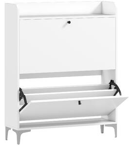 HOMCOM Dulap pentru încălțăminte Slim cu 2 sertare basculante și rafturi ajustabile, din lemn și metal, 80x24x101cm, alb | Aosom Romania