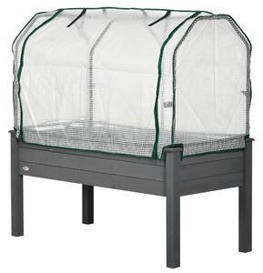 Outsunny Pat de Grădină Înălțat cu Acoperiș din PE, Jardinieră din Lemn pentru Exterior cu 4 Orificii de Drenaj, pentru Flori și Legume, pentru Grădină, Balcon, 121x55x117 cm, Gri Închis | Aosom Romania