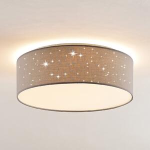 Lindby plafonieră LED Ellamina, Ø 40 cm, gri deschis, textil