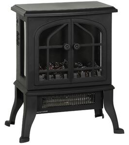HOMCOM Șemineu Electric de Podea, Flacără 3D, Termostat 10-35°C, Plastic, Sticlă, 39x24x48 cm, Negru | Aosom Romania