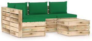 Set mobilier de grădină cu perne, 5 piese, lemn verde tratat