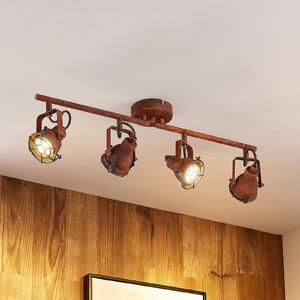 Lindby Spot de plafon Scabra, 63 cm, maro ruginiu, 4 becuri, metal, reglabil, Maro / Rugină, Camera de zi / sufragerie, Metal, Design industrial