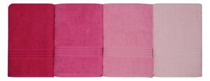 Set 4 prosoape baie Rainbow, 70x140 cm, material bumbac, roz aprins
