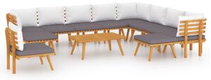 Set mobilier de grădină cu perne, 12 piese, lemn masiv acacia