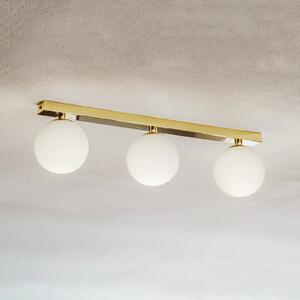 Argon Plafonieră Fatis sticlă opală/alamă 3 becuri lungă, reglabil, Auriu / Alamă, Camera de zi / sufragerie, Metal, Modern