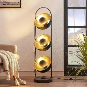 Lindby lampadar Muriel, 3 becuri, negru / auriu, metal, Negru, Camera de zi / sufragerie, Metal, Modern
