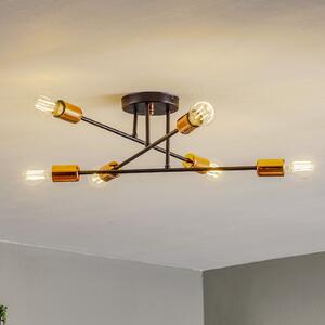 EMIBIG LIGHTING Plafonieră Veken 6B în negru și cupru, reglabil, Negru, Camera de zi / sufragerie, Metal, Modern