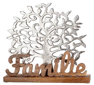 Decoratiune Tree of Life Family, aluminiu lemn, argintiu maro, 47x51x10 cm