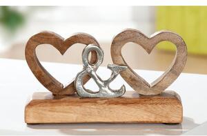 Decoratiune Double Heart lemn aluminiu 16x5x8 cm