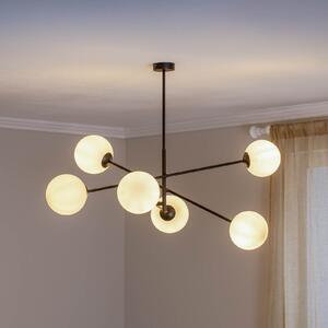 EMIBIG LIGHTING Plafonieră Linear, negru/opal, 6 becuri, reglabil, Negru, Camera de zi / sufragerie, Metal, Modern, glob