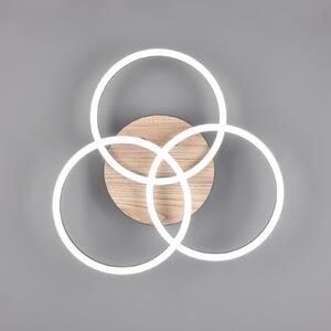 Reality Leuchten Circle plafonieră LED 3 becuri telecomandă lemn, reglabil, Lemn, Camera de zi / sufragerie, Lemn, Modern
